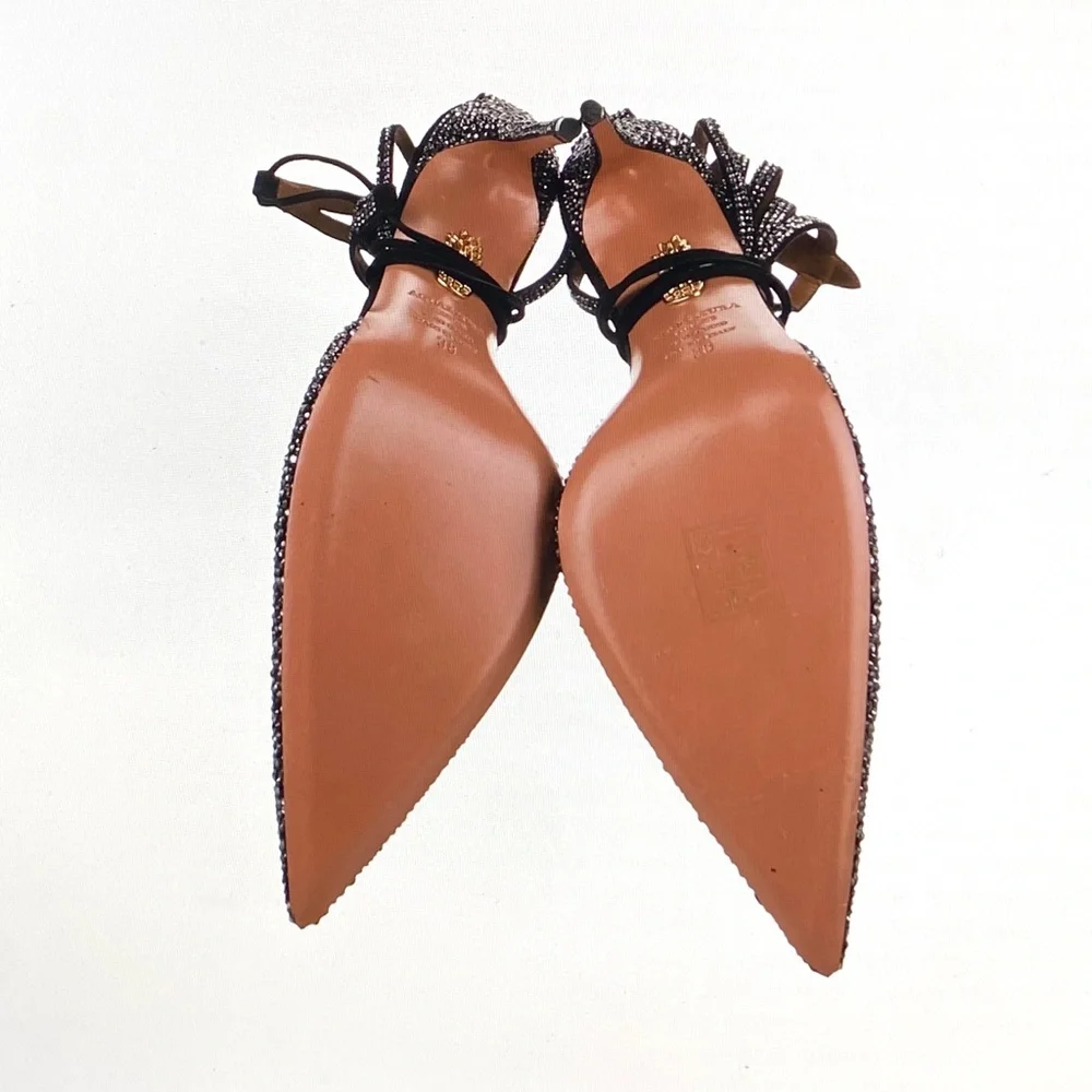 Aquazzura Amanda Crystal Pave Suede Stiletto Pumps / Heels US8